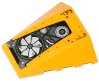 LEGO part Wedge 4 x 4 Triple Curved No Studs with Black Belts and Silver Fan, Cables and Wheels Pattern Model Right Side (Sticker) - Set 70129 47753pb050R