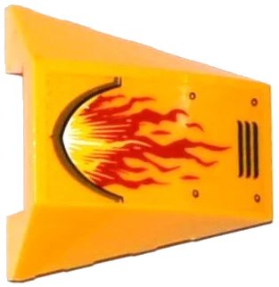 LEGO onderdeel Wedge 4 x 4 Triple Curved No Studs with Red and Yellow Flame, Vents and Rivets Pattern Model Left Side (Sticker) - Set 70144 (47753pb056l)