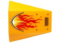 LEGO part Wedge 4 x 4 Triple Curved No Studs with Red and Yellow Flame, Vents and Rivets Pattern Model Right Side (Sticker) - Set 70144 47753pb056r