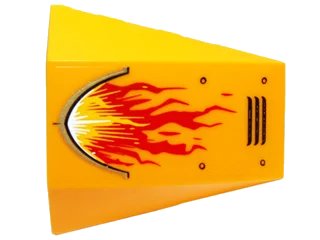 LEGO onderdeel Wedge 4 x 4 Triple Curved No Studs with Red and Yellow Flame, Vents and Rivets Pattern Model Right Side (Sticker) - Set 70144 (47753pb056r)