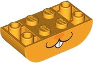 LEGO part Slope, Curved 4 x 2 Inverted Double with Black Mouth, White Teeth and Orange Nose, Rabbit Lower Face Pattern 5174pb01