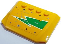 LEGO part Wedge 4 x 6 x 2/3 Triple Curved with Bright Green and White Worn Lightning Bolt and Silver Rivets Pattern Model Right Side (Sticker) - Set 70429 52031pb178R