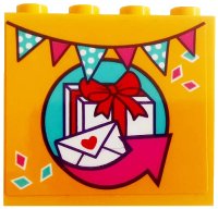 LEGO part Panel 1 x 4 x 3 with Side Supports - Hollow Studs with Flags, Present, Envelope and Dark Pink Arrow Pattern (Sticker) - Set 41310 60581pb149