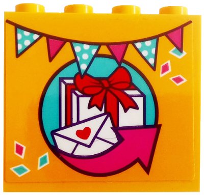 LEGO onderdeel Panel 1 x 4 x 3 with Side Supports - Hollow Studs with Flags, Present, Envelope and Dark Pink Arrow Pattern (Sticker) - Set 41310 (60581pb149)