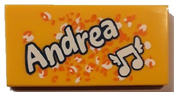 LEGO part Tile 2 x 4 with 'Andrea' and Music Notes with Wings Pattern (87079pb0540)