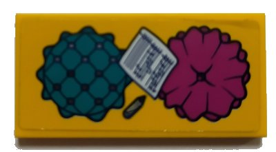 LEGO part Tile 2 x 4 with Sheet Music, Pencil, and Dark Turquoise and Magenta Throw Pillows Pattern (Sticker) - Set 41341 (87079pb1072)