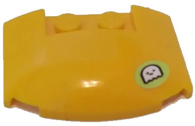 LEGO part Wedge 3 x 4 x 2/3 Triple Curved with Black and White Ghost in Yellowish Green Circle Pattern (Sticker) - Set 70428 (93604pb019)