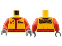LEGO part Torso Racing Suit with Red Belt with Stitching and 'AIRBORNE spoilers' Pattern / Red Arms / Dark Bluish Gray Hands 973pb1424c01