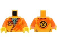 LEGO part Torso Robe with Orange Trim, Dragon Head and Black Ninjago Logogram Letter A over Dark Bluish Gray Shirt Pattern (BAM) / Orange Arms / Yellow Hands 973pb5248c01