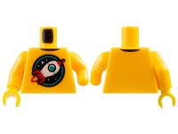 LEGO part Torso Red and White Retro Space Rocket in Black and Dark Turquoise Circle with Stars Pattern / Bright Light Orange Arm with Congenital Defect, without Hand Hole Left / Bright Light Orange Arm Right / Yellow Hand Right 973pb5922c01