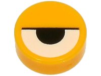 LEGO part Tile, Round 1 x 1 with White Eye Partially Closed with Black Half Circle Pupil and Line Pattern 98138pb388