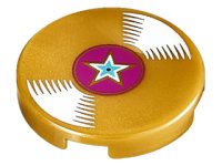 LEGO part Tile, Round 2 x 2 with Bottom Stud Holder with Vinyl Record with Magenta Center and Star Pattern 14769pb050