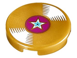 LEGO part Tile, Round 2 x 2 with Bottom Stud Holder with Vinyl Record with Magenta Center and Star Pattern (14769pb050)
