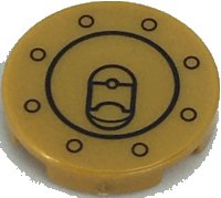 LEGO part Tile, Round 2 x 2 with Bottom Stud Holder with Black Circles (Fuel Cap) Pattern 14769pb478