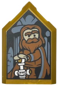 LEGO part Tile, Modified 2 x 3 Pentagonal with HP Portrait - Godric Gryffindor Pattern 22385pb332