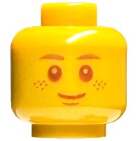 LEGO part Minifigure, Head Copper Eyebrows, Freckles, and Chin Dimple, Reddish Brown Eyes and Grin Pattern - Hollow Stud 3626pb2836