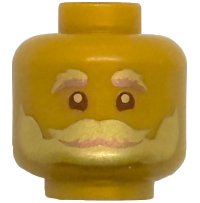 LEGO part Minifigure, Head Gold and Copper Bushy Eyebrows, Beard, and Moustache, Reddish Brown Eyes Pattern (BAM) 3626pb4018