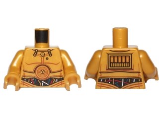 LEGO part Torso SW C-3PO with Dark Blue, Red and White Wires Pattern / Pearl Gold Arms / Pearl Gold Hands (973pb2123c02)