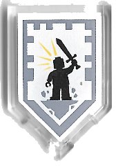LEGO part Tile, Modified 2 x 3 Pentagonal with Nexo Power Shield Pattern - Battle Cry (22385pb108)