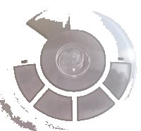 LEGO part Dish 4 x 4 Inverted (Radar) with Solid Stud with White and Light Bluish Gray Radial Millennium Falcon Cockpit Pattern 3960pb050