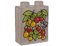 LEGO part Duplo, Brick 1 x 2 x 2 with Red and Bright Light Orange Berries, Lime Leaves and Bright Light Yellow and Black Bee Pattern 4066pb799