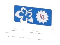 LEGO part Panel 1 x 2 x 1 with White Hibiscus Flower and White Starburst on Blue Background, Magenta '10,-' Pattern (Sticker) - Set 41058 4865pb063
