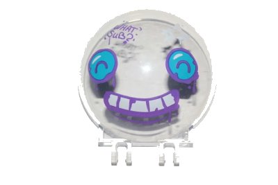 LEGO onderdeel Windscreen 6 x 6 x 3 Canopy Half Sphere with Dual 2 Fingers with Dark Azure Eyes, White Teeth with Dark Purple Outline, 'WHAT SUB?' and "#1" Pattern (50747pb17)