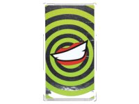 LEGO part Glass for Window 1 x 4 x 6 with Lime Swirls and Lopsided Open Mouth Smile with Teeth and Red Lips on Silver Mirrored Background Pattern (Sticker) - Set 76035 57895pb036