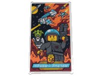 LEGO part Glass for Window 1 x 4 x 6 with Movie Poster with Ninjago Logogram 'SPACE-POLICE', Officer with Blaster and Alien Pattern (Sticker) - Set 71741 57895pb073