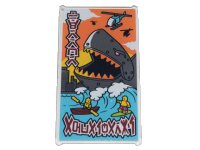 LEGO part Glass for Window 1 x 4 x 6 with Movie Poster with Ninjago Logogram 'TERROR' and 'AQUASHARKS', Shark and Waves Pattern (Sticker) - Set 71741 57895pb075