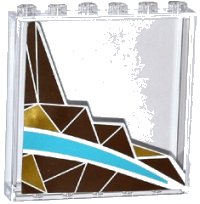 LEGO part Panel 1 x 6 x 5 with Silver and Gold Triangle Mosaic and White and Medium Azure Curved Stripes Pattern Right Side (Sticker) - Set 41106 59349pb100R