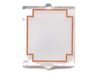 LEGO part Glass for Window 1 x 2 x 2 Flat Front with Red Geometric Frame on Translucent White Background Pattern 60601pb009