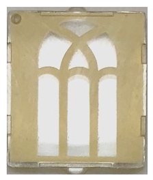 LEGO part Glass for Window 1 x 2 x 2 Flat Front with Arched Tan Window Pattern (60601pb017)