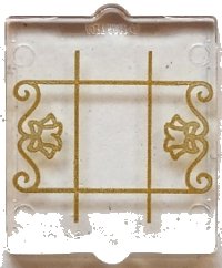 LEGO part Glass for Window 1 x 2 x 2 Flat Front with Gold Lattice, Flowers and Filigree Pattern 60601pb046