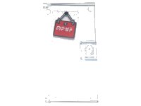 LEGO part Door 1 x 4 x 6 with Stud Handle with Red Sign Hanging on White String with Ninjago Logogram 'OPEN' Pattern (Sticker) - Set 71741 60616pb055