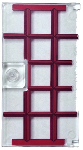 LEGO part Door 1 x 4 x 6 with Stud Handle with Red and Dark Red Window Frame Pattern (60616pb088)