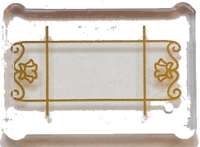 LEGO part Glass for Window 1 x 3 x 2 Flat Front with Gold Lattice, Flowers and Filigree Pattern (7757pb001)