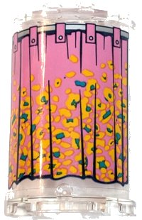 LEGO part Cylinder Half 2 x 4 x 5 with 1 x 2 Cutout with Dark Pink Curtain with Bright Light Orange and Dark Turquoise Flowers and Silver Rail Pattern (Sticker) - Set 41427 85941pb033