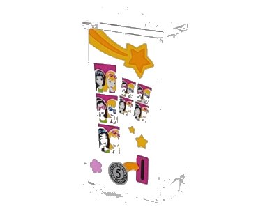 LEGO part Panel 1 x 2 x 3 with Side Supports - Hollow Studs with Yellow Star, Photo Booth Pictures and Silver Coin '5' Pattern (Sticker) - Set 41058 (87544pb033)