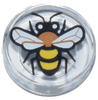 LEGO part Tile, Round 1 x 1 with Black, Medium Nougat and Yellow Bee with White Eyes and Wings Pattern 98138pb448