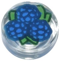LEGO part Tile, Round 1 x 1 with Blue Blackberries, Bright Green and Dark Green Leaves Pattern 98138pb458