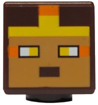 LEGO part Minifigure, Head, Modified Cube with Pixelated Medium Nougat Face, Yellow Eyes and Headband with Orange Trim Pattern (Minecraft Golden Knight) 19729pb073