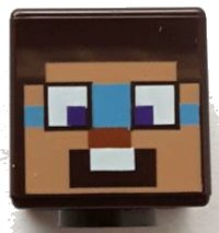 LEGO part Minifigure, Head, Modified Cube with Pixelated Nougat Face, Dark Azure around Dark Purple Eyes, Dark Orange Nose, and Surprised Pattern (Minecraft Steve) 19729pb077