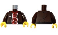 LEGO part Torso Jacket Open with Black Hem and Silver Zipper over Red Hawaiian Shirt with Flowers and Leaves Pattern / Dark Brown Arms / Yellow Hands 973pb5685c01
