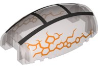 LEGO part Windscreen 10 x 6 x 3 Bubble Canopy Double Tapered with Square Front Cutout with Ninjago Silver Frame with Orange Cracks Pattern (10312pb06)