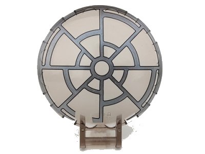 LEGO part Dish 6 x 6 Inverted with Bar Handle with SW 8 Spoke Death Star Window Pattern (18675pb03)