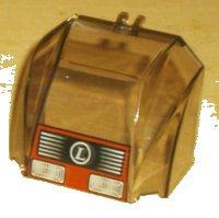 LEGO part Windschutzscheibe 4 x 6 x 4 Canopy mit Scharnier mit Scheinwerfern, Gitter und 'L' im Kreis Muster 30633pb05
