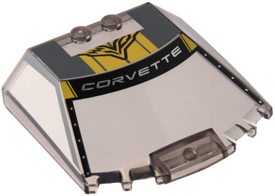 LEGO onderdeel Windscreen 6 x 6 x 1 1/3 Straight Sides with Silver 'CORVETTE' and Logo Pattern (65633pb04)