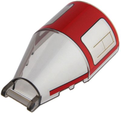 LEGO part Windscreen 6 x 4 x 2 Round with Bar Handle with Red Roof and Stripes Pattern (92279pb013)