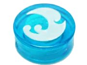 LEGO onderdeel Tile, Round 1 x 1 with Elves Water Power Symbol, White Wave Pattern (98138pb031)